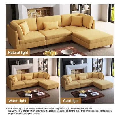 Corduroy Modular Sectional Sofa Set With Ottoman