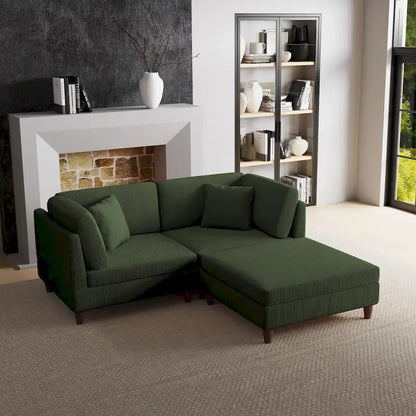 Corduroy Modular Sectional Sofa Set With Ottoman