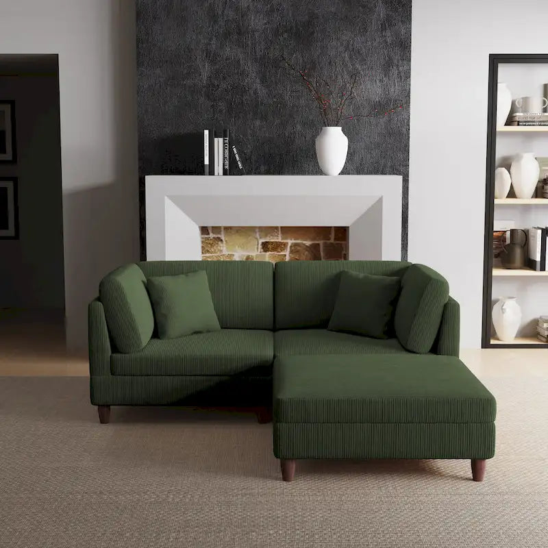 Corduroy Modular Sectional Sofa Set With Ottoman