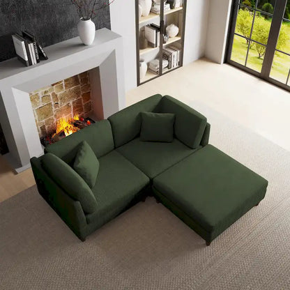 Corduroy Modular Sectional Sofa Set With Ottoman