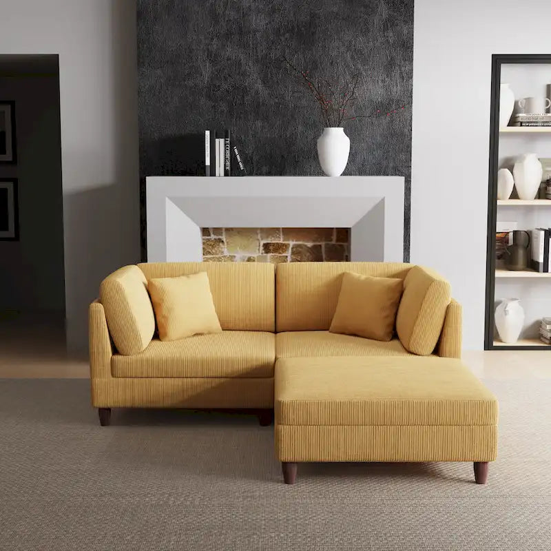 Corduroy Modular Sectional Sofa Set With Ottoman