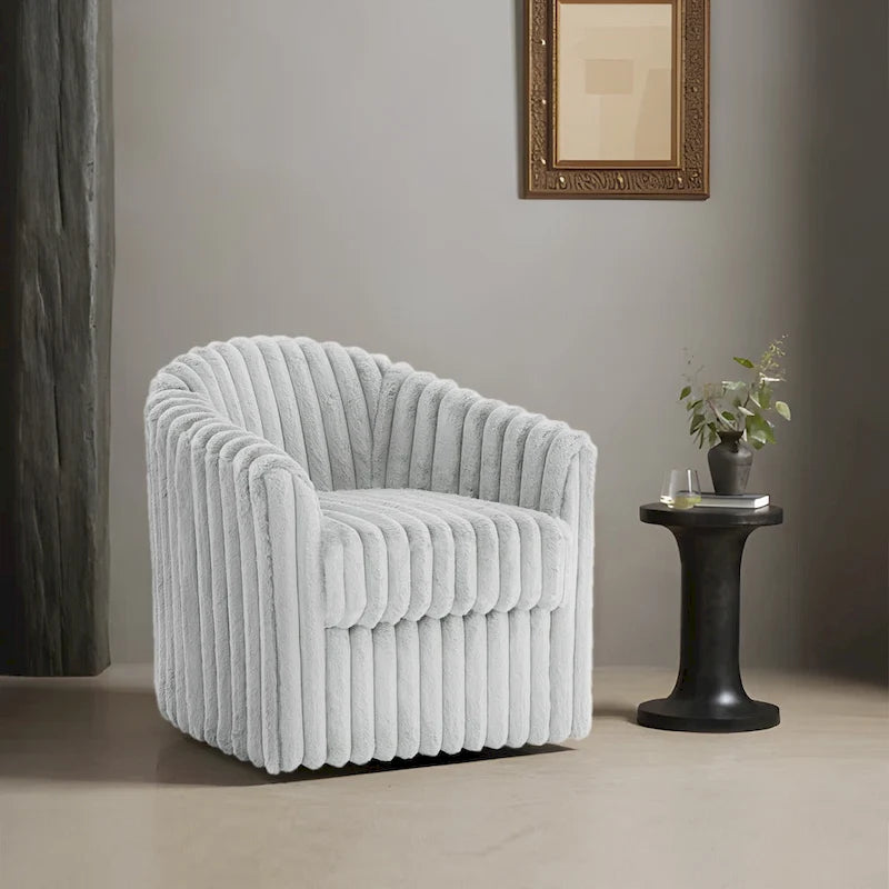 30.7W Faux Fur Upholstered Accent Chair Swivel Barrel Chair