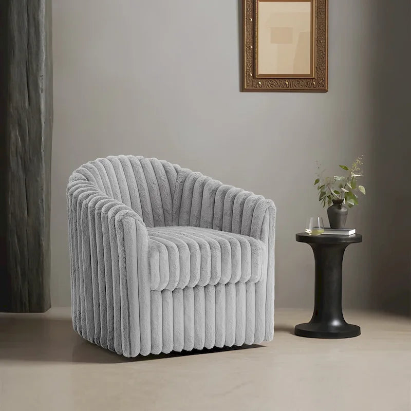 30.7W Faux Fur Upholstered Accent Chair Swivel Barrel Chair