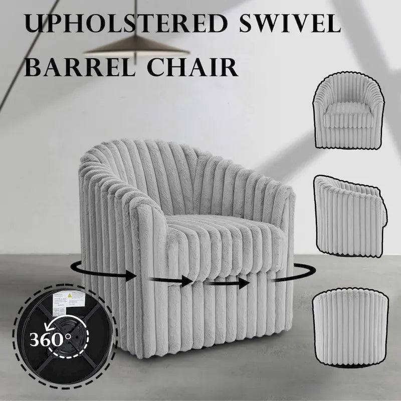 30.7W Faux Fur Upholstered Accent Chair Swivel Barrel Chair
