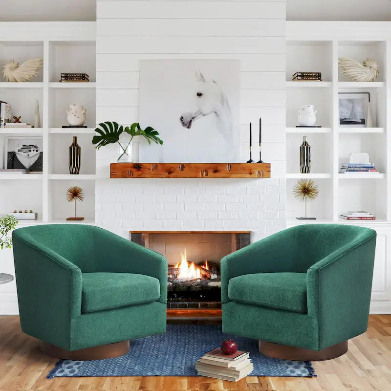 LUE BONA Modern Upholstered Wooden Accent Chair 360 Barrel Swivel Set of 2 Armchair for Living Room