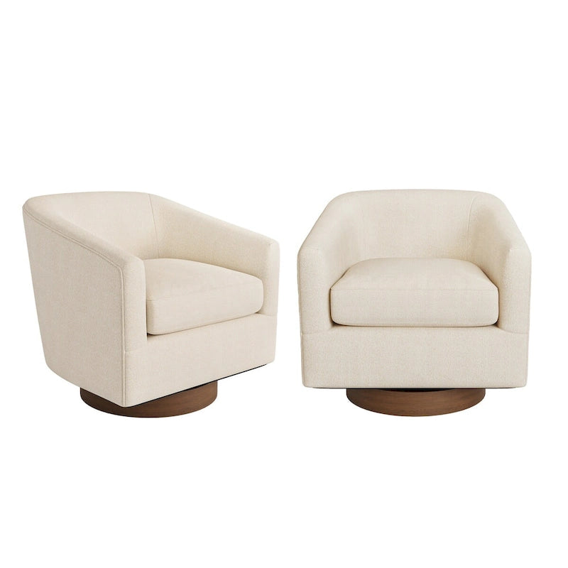 LUE BONA Modern Upholstered Wooden Accent Chair 360 Barrel Swivel Set of 2 Armchair for Living Room