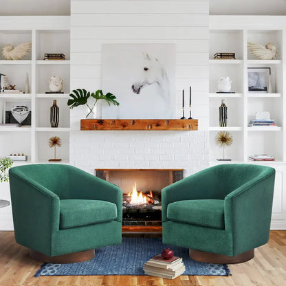 LUE BONA Modern Upholstered Wooden Accent Chair 360 Barrel Swivel Set of 2 Armchair for Living Room