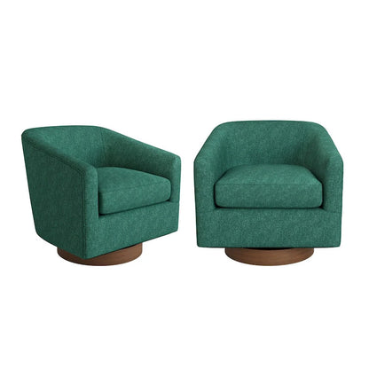 LUE BONA Modern Upholstered Wooden Accent Chair 360 Barrel Swivel Set of 2 Armchair for Living Room