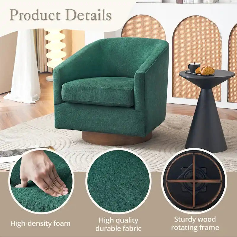 LUE BONA Modern Upholstered Wooden Accent Chair 360 Barrel Swivel Set of 2 Armchair for Living Room
