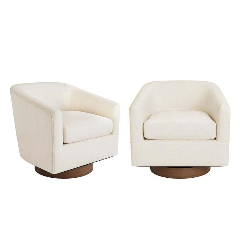 LUE BONA Modern Upholstered Wooden Accent Chair 360 Barrel Swivel Set of 2 Armchair for Living Room