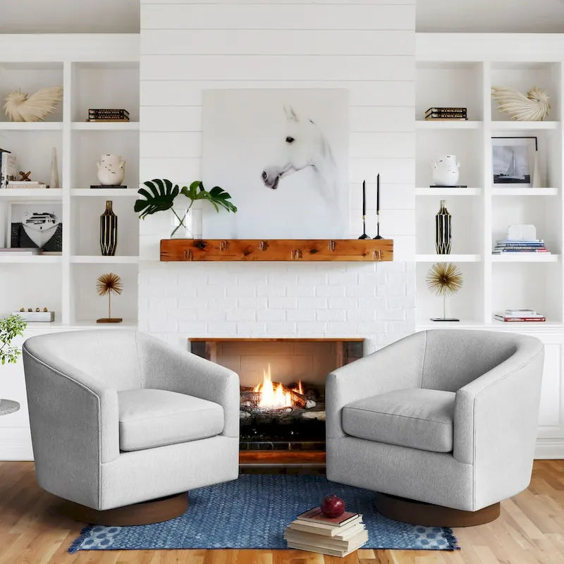 LUE BONA Modern Upholstered Wooden Accent Chair 360 Barrel Swivel Set of 2 Armchair for Living Room