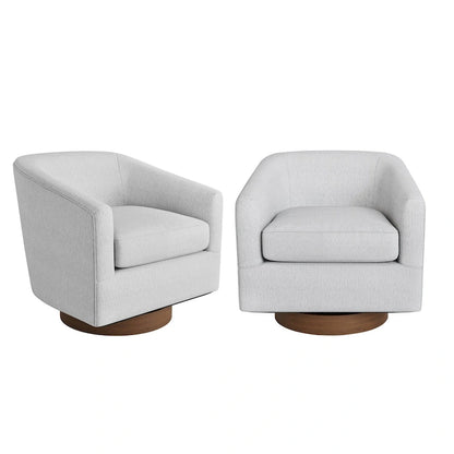 LUE BONA Modern Upholstered Wooden Accent Chair 360 Barrel Swivel Set of 2 Armchair for Living Room
