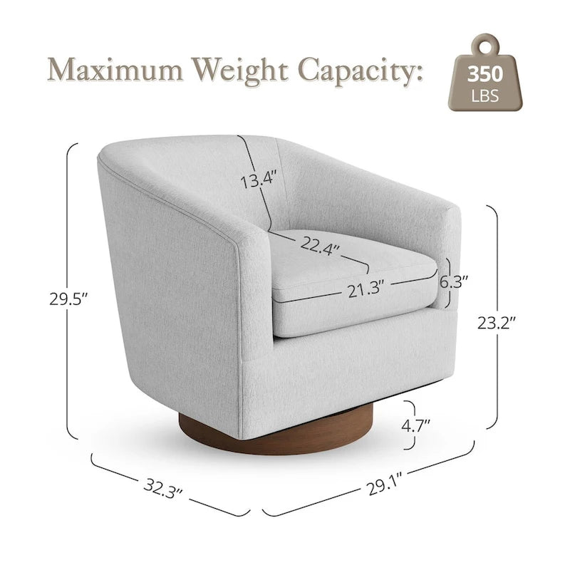 LUE BONA Modern Upholstered Wooden Accent Chair 360 Barrel Swivel Set of 2 Armchair for Living Room