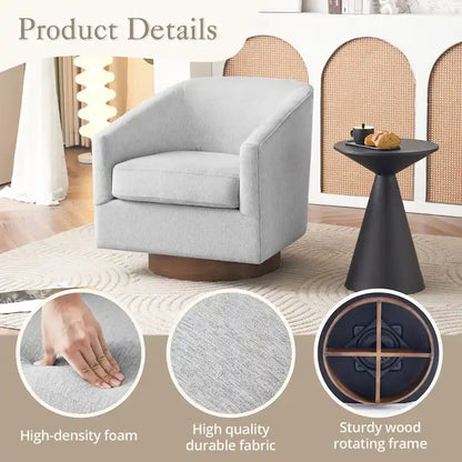 LUE BONA Modern Upholstered Wooden Accent Chair 360 Barrel Swivel Set of 2 Armchair for Living Room