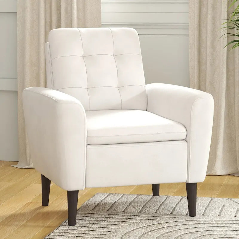 Button Tufted Fabric Accent Chair Armchair with Solid Sagwan Wooden Frame