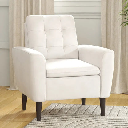 Button Tufted Fabric Accent Chair Armchair with Solid Sagwan Wooden Frame