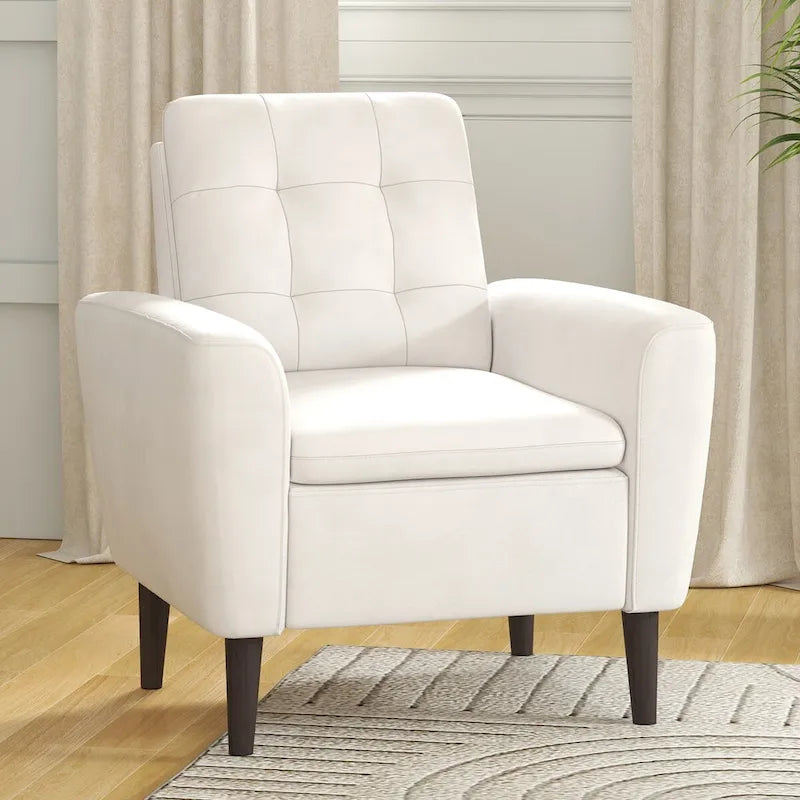 Button Tufted Fabric Accent Chair Armchair with Solid Sagwan Wooden Frame