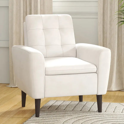 Button Tufted Fabric Accent Chair Armchair with Solid Sagwan Wooden Frame