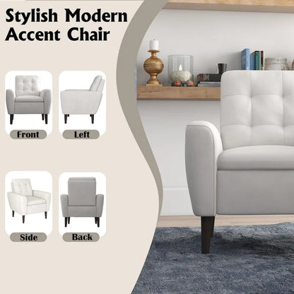 Button Tufted Fabric Accent Chair Armchair with Solid Sagwan Wooden Frame