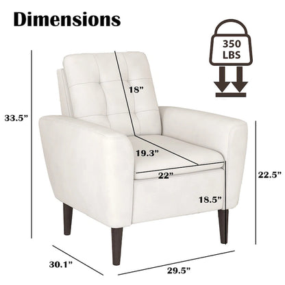 Button Tufted Fabric Accent Chair Armchair with Solid Sagwan Wooden Frame