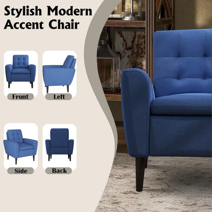 Button Tufted Fabric Accent Chair Armchair with Solid Sagwan Wooden Frame