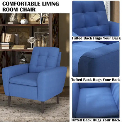 Button Tufted Fabric Accent Chair Armchair with Solid Sagwan Wooden Frame