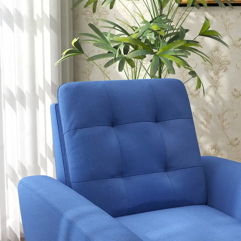 Button Tufted Fabric Accent Chair Armchair with Solid Sagwan Wooden Frame