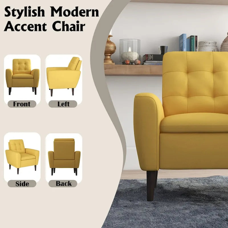 Button Tufted Fabric Accent Chair Armchair with Solid Sagwan Wooden Frame