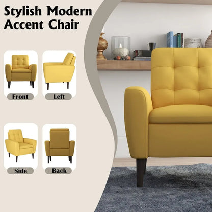 Button Tufted Fabric Accent Chair Armchair with Solid Sagwan Wooden Frame