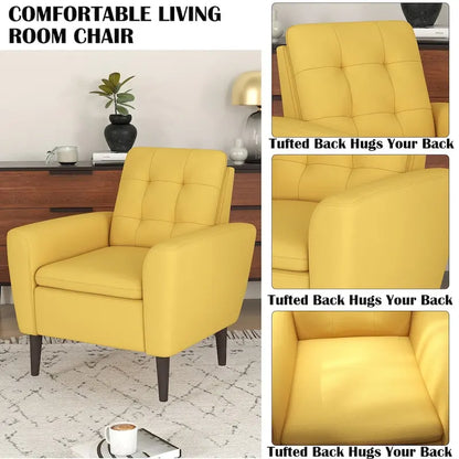 Button Tufted Fabric Accent Chair Armchair with Solid Sagwan Wooden Frame