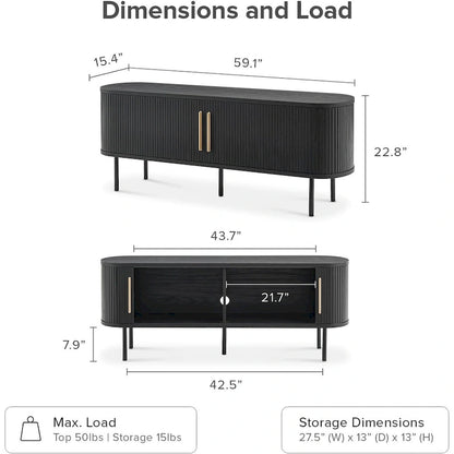 mopio Quin 59 Tambour TV Stand, Fluted Entertainment Center
