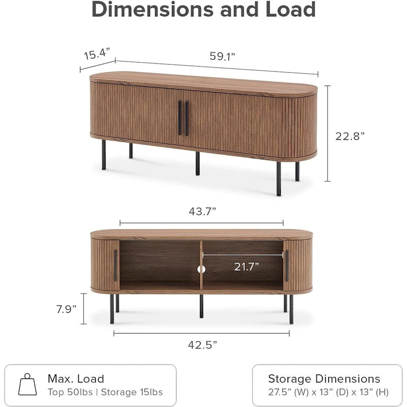 mopio Quin 59 Tambour TV Stand, Fluted Entertainment Center