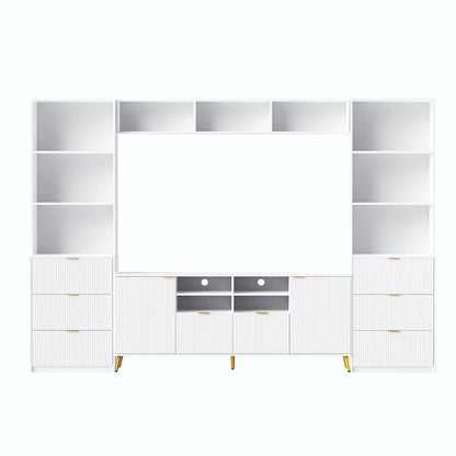 4-Piece Entertainment Wall Unit with 13 Shelves, 8 Drawers, and 2 Cabinets