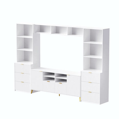 4-Piece Entertainment Wall Unit with 13 Shelves, 8 Drawers, and 2 Cabinets