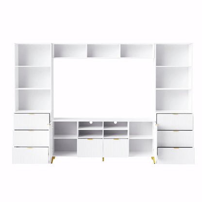 4-Piece Entertainment Wall Unit with 13 Shelves, 8 Drawers, and 2 Cabinets