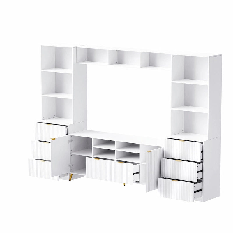 4-Piece Entertainment Wall Unit with 13 Shelves, 8 Drawers, and 2 Cabinets