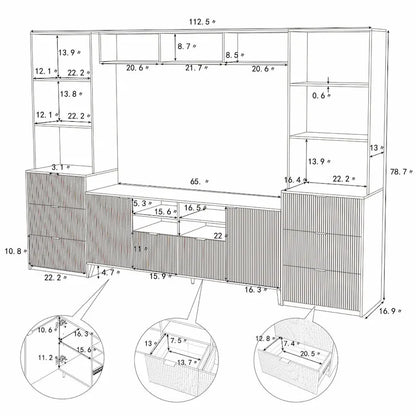 4-Piece Entertainment Wall Unit with 13 Shelves, 8 Drawers, and 2 Cabinets