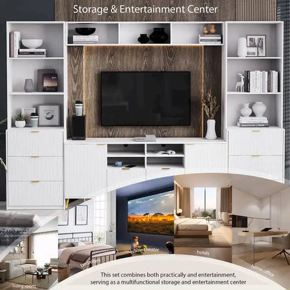 4-Piece Entertainment Wall Unit with 13 Shelves, 8 Drawers, and 2 Cabinets