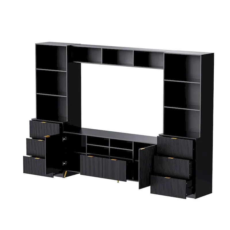 4-Piece Entertainment Wall Unit with 13 Shelves, 8 Drawers, and 2 Cabinets