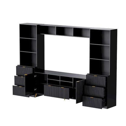 4-Piece Entertainment Wall Unit with 13 Shelves, 8 Drawers, and 2 Cabinets