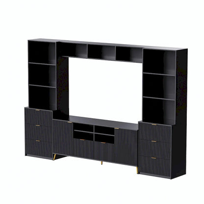 4-Piece Entertainment Wall Unit with 13 Shelves, 8 Drawers, and 2 Cabinets