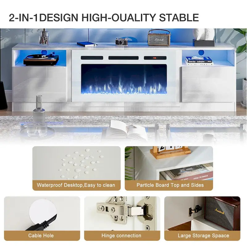 80 TV Stand with 36 Electric Fireplace, White