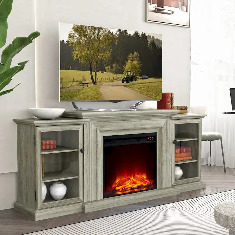 Farmhouse TV Stand with Fireplace - 70 Width -Fits up to 70 TV - 71W x 30H x 15.5D