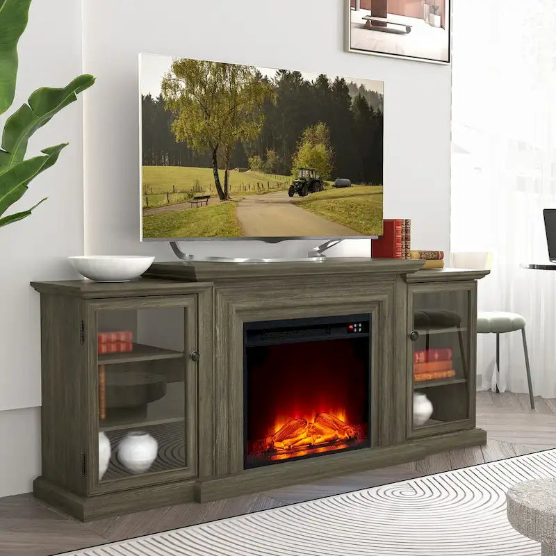 Farmhouse TV Stand with Fireplace - 70 Width -Fits up to 70 TV - 71W x 30H x 15.5D