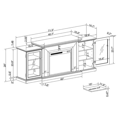 Farmhouse TV Stand with Fireplace - 70 Width -Fits up to 70 TV - 71W x 30H x 15.5D