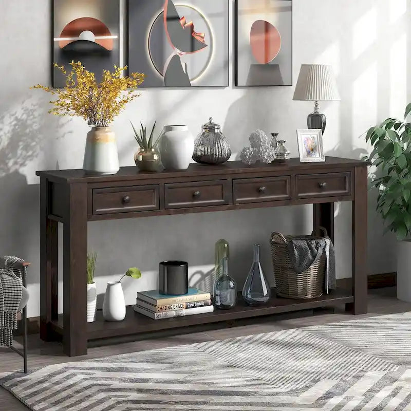 Console Table/Sofa Table with Storage Drawers and Bottom Shelf for Entryway Hallway