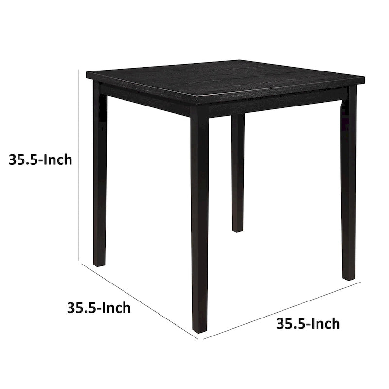 Rina 36 Inch Counter Height Table, 4 Seater Square Top, Black Solid Wood