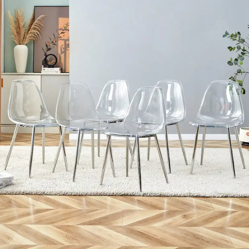 Set of 6 modern minimalist transparent dining chairs