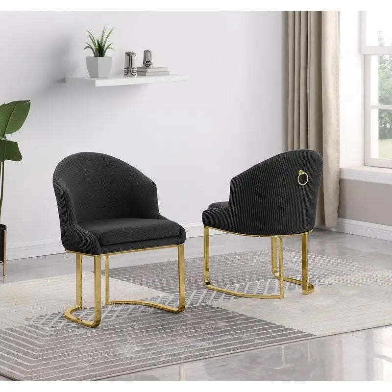 Best Quality Furniture Teddy Fabric Gold Chrome Dining Chairs (Set of 2) - N/A