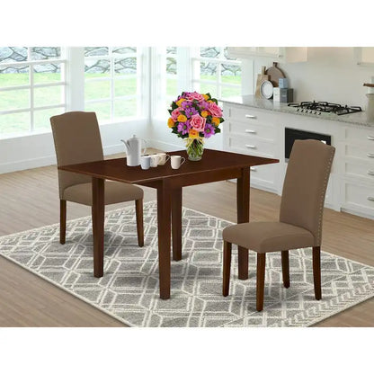East West Furniture Dining Table Set- a Rectangle Table and Dark Coffee Linen Fabric Chairs, Mahogany (Pieces Option)